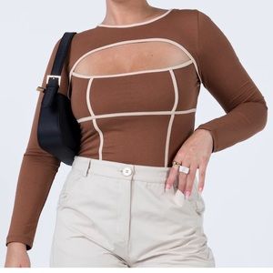 Princess Polly SHANAE LONG SLEEVE BODYSUIT BROWN, Size 0